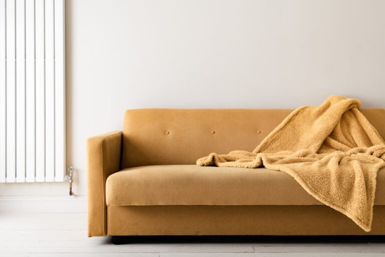 picture of orange couch in living room